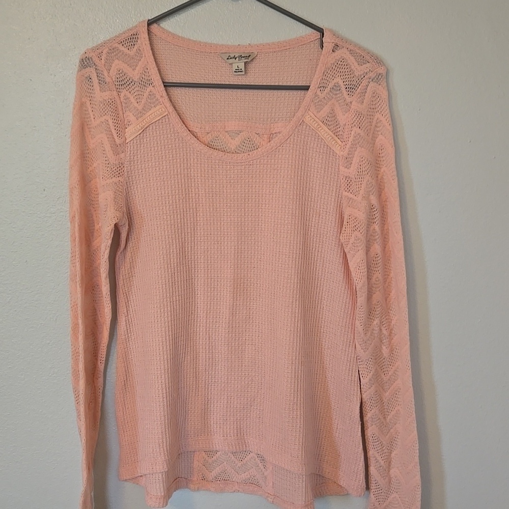 Lucky Brand | Peach Waffle Knit Long Sleeve Top Size Large
